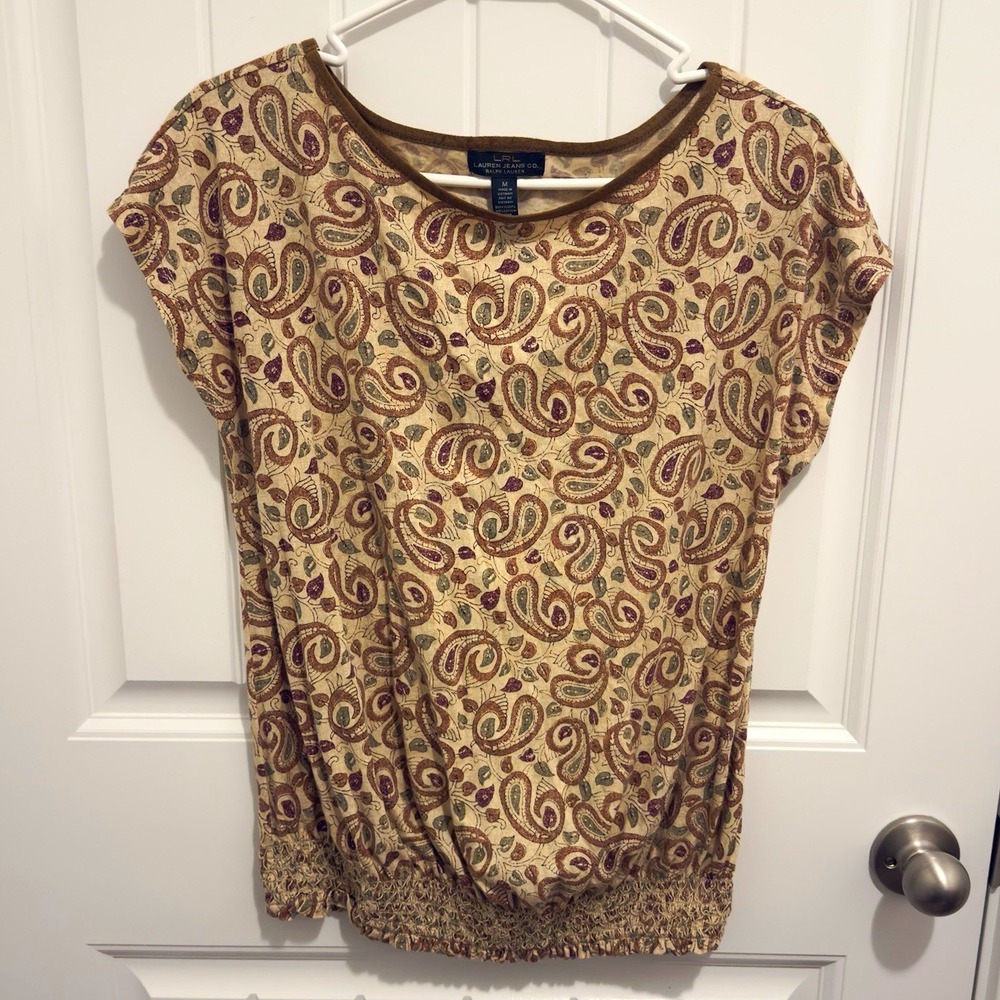 Lauren Jeans Co. Ralph Lauren Women's Knit Paisley Scoop Neck Blouse Size M